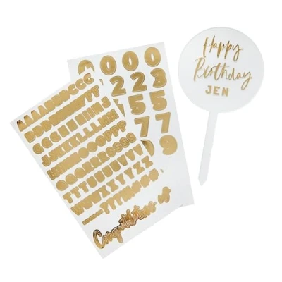 Image of Hootyballoo Personalised Gold Cake Topper Customisable Birthday Partyware HBMM312