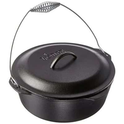 Image of Lodge 8.52 litre / 9 quart Pre Seasoned Cast Iron Dutch Oven Casserole Dish (with Spiral Bail Handle), Black