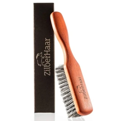 Image of ZilberHaar Regular Beard Brush — Soft Boar Bristle Brush, Boars Hair for Men Straightens &amp; Promotes Growth, Works with Oils Balms, Essential Care Kit
