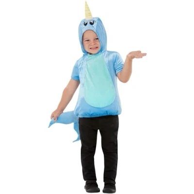 Image of Smiffys Toddler Narwhal Costume Hooded Top, Children&#039;s Animal Fancy Dress, Dress Up Costumes