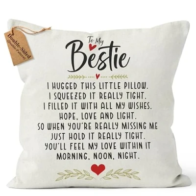Image of CROWNLY CRYSTAL®(Double Sided) Bestie Friend Gifts for Women Birthday Gift Cushion Cover 18x18 Inch Friendship and Men Ideas Personalised Pillow