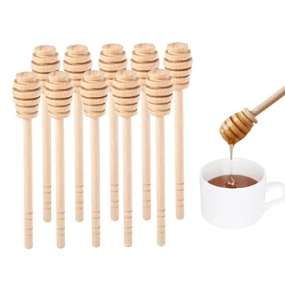 Image of DESIOLE Wooden Honey Mixing Stirrer 10Pcs 6inch Dipper Sticks Spoon