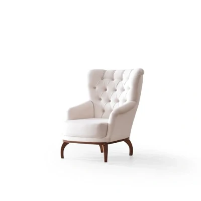 Image of Emporium Furniture Chesterfield Cream Brown Leather Living Room Set, Sofa bed 3 &amp; 2 seater Loveseat Sofas Couches Armchairs (Cream, Armchair)