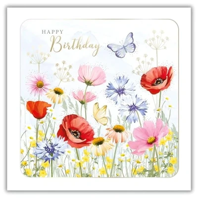 Image of Noel Tatt General Female Birthday Card for Women Poppy Meadow &amp; Butterflies Eco Friendly Recyclable