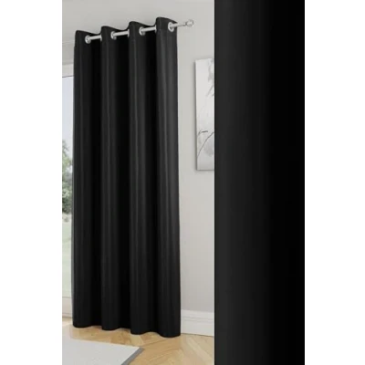 Image of Enhanced Living Nightfall Plain Supersoft Black Thermal Blockout Single Eyelet Door Curtain 66 x 84 inch (168 214cm) Energy Saving &amp; Noise Reducing for Room Bedroom
