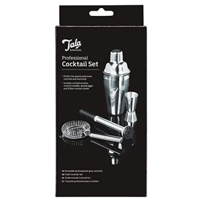 Image of Tala Barware Professional Cocktail Set 4 Piece Gift Stainless Steel 500ml Shaker, Hawthorne Strainer, Muddler &amp; Jigger Spirit Measure 25ml 50ml measurements Dishwasher Safe