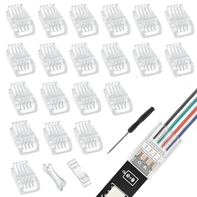 Image of EPLZON 4 Pin 8 mm LED Strip Connector Light to Wire Quick RGB Lights Adapter Clear Unwired Gapless Track Lighting for 5050 Light(20pcs)