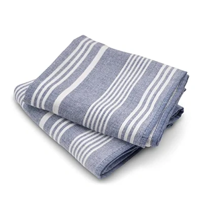 Image of Cuisinart Fouta Striped Blue and White Tea Towels for Kitchen Set of 2 Antibacterial, Hypoallergenic, Absorbent Terry Towels, 40x70 cm