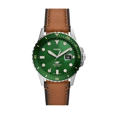 Image of Fossil Watch for Men Blue, Quartz Movement, 42 mm Silver Stainless Steel Case with a Pro Planet Leather Strap, FS5946