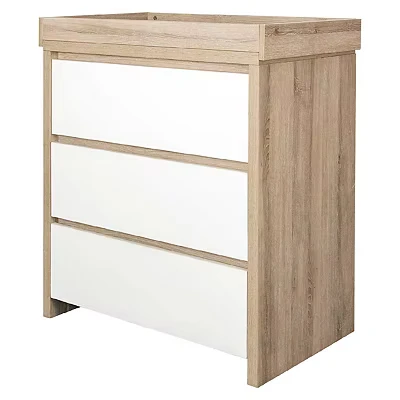 Image of Tutti Bambini Modena Baby Changer Dresser Station Unit Solid Wood 3 Drawer Chest Top (White &amp; Oak)