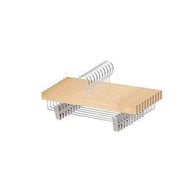 Image of Amazon Basics Wooden Hangers With Clips, 10 Pack, 36 cm, Natural