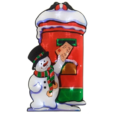 Image of Mr Crimbo Christmas Window Silhouette Light Decoration Battery Operated 46cm Snowman Postbox