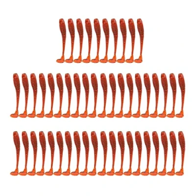Image of Soft Fishing Lures,Fishing Lures, 50pcs Lures Baits Set, 5cm Plastic Bait T Tail Grub Worm Fish Tackle Accessory 9 Colors (Red)