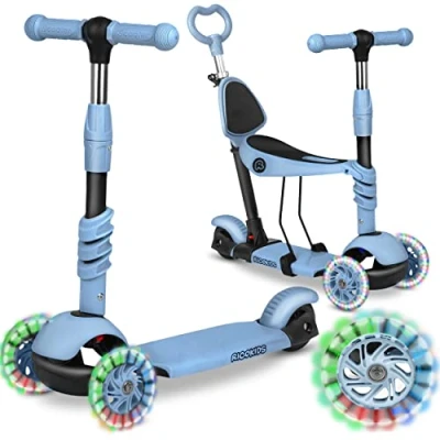 Image of Ricokids 3 in 1 Roller for Children, Three Wheels, Children&#039;s Scooter, Scooter from Years, Toddler 27.5 x 55.5 78.5 cm, Colour: Blue