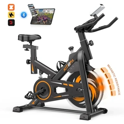 Image of Kitopa Exercise Bike (2025), Spin for Home Fitness Cardio Workout ZWIFT APP, Magnetic Resistance, Ultra Quiet Stationary Indoor Cycling with LCD Display &amp; Tablet Holder