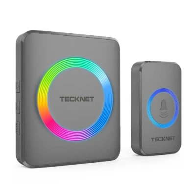 Image of TECKNET Wireless Doorbell, IP65 Waterproof Wall Plug in Cordless Door Chime Kit with 1970feet / 600m Range, 60 Chimes, 5 Level Volume &amp; RGB Light, Best for Entry Bell