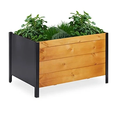 Image of Relaxdays wooden raised planter, flower bed, 78x51x48 cm (LxWxH), herbs, fruit, vegetables, ideal for balcony &amp; patio