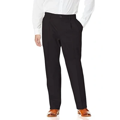 Image of DOCKERS Men&#039;s Relaxed Fit Signature Khaki Lux Cotton Stretch Pants Pleated, Black, 40W x 34L