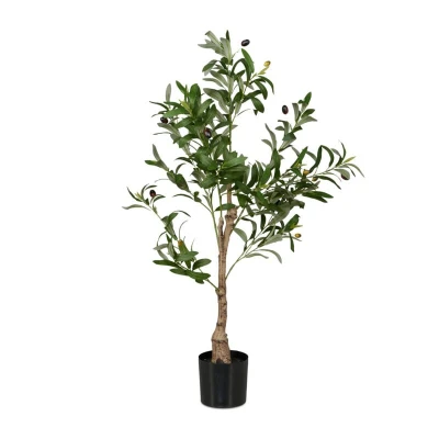 Image of Relaxdays, 90 cm High, Plastic, Stone, Plant Olive, in Pot, Artificial Tree for Indoor, Green Brown