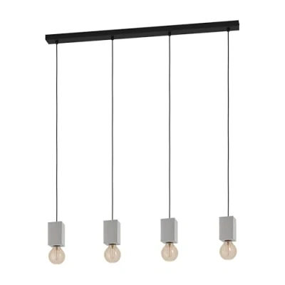 Image of EGLO pendant lamp Prestwick 3, 4 light modern, industrial, made of concrete in grey and metal black, dining table lamp, hanging living room with E27 socket