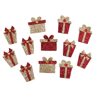 Image of Christmas Red &amp; Gold Glitter Sticker Embellishment Self Adhesive Parcels