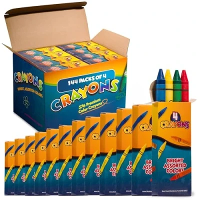 Image of Bedwina Bulk Crayons 576 Case of 144 4 Packs, Premium Colour for Kids and Toddlers, Non Toxic, Party Favors, Restaurants, Goody Bags, Stocking Stuffers