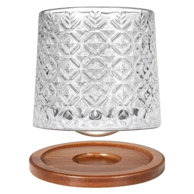 Image of Rotatable Old Fashioned Glass Cup, 275ml/10oz Crystal Whiskey Glass, Wood Coaster, Thickening, Used as Rum Cocktail Coffee Milk Cup to Relax and Reduce Stress 1 Piece