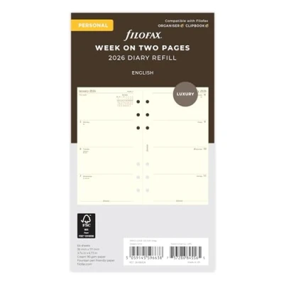 Image of Filofax Personal week on two pages cotton cream English 2026 diary 26 68424