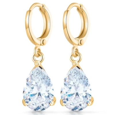 Image of Crystalline Azuria Women 18ct Gold Plated Teardrops White Zirconia Crystals Wedding Dangle Earrings