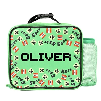 Image of Minecraft Kids Personalised Lunch Bag Fully Insulated School with Pocket Gifts Official Merchandise
