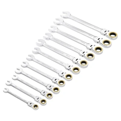 Image of Draper Expert HI TORQ Metric Flexible Head Ratchet Combination Spanner Set (12 Piece)