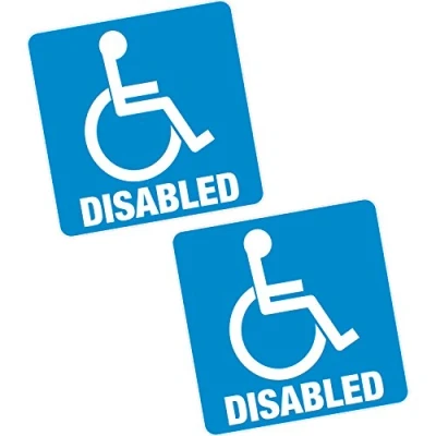 Image of 2 x Disabled Blue Badge 4&quot; 100mm Sq. Vinyl Sticker Car Van Home Motability Decal