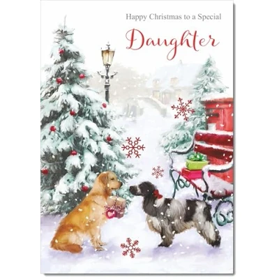 Image of doodlecards Daughter Christmas Card Two Dogs in Snow Medium Size for with Plain Envelope