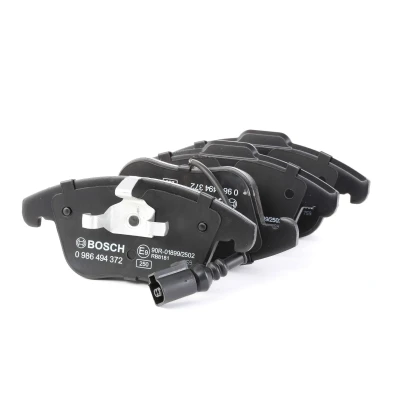 Image of 5N0698151, 5N0698151A, 5N0698151B Brake pad set BOSCH 0 986 494 372 Low Metallic with integrated wear sensor anti squeak plate, piston clip