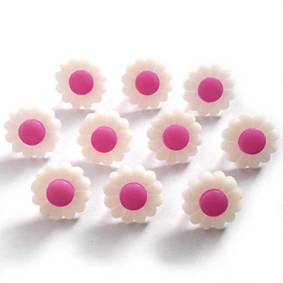 Image of Lightweight Daisy Flower Centre Pop Buttons 15mm Wide Pack of 10 (Purple Centre)