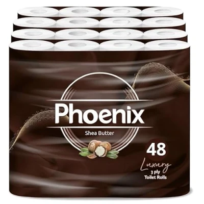 Image of Phoenix Soft Shea Butter Fragranced Luxury Toilet Rolls Bulk Buy Quilted White 3 Ply Paper (48 Pack)