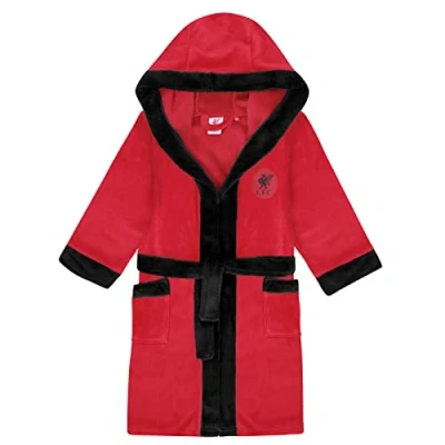 Image of Liverpool FC Official Football Gift Boys Fleece Dressing Gown Robe Red 3 4 Yrs