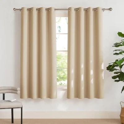 Image of PONY DANCE Beige Window Curtains Decorative Treatment Top Ring Energy Saving Blackout Curtain Panels for Room Darkening &amp; Noise Reduicing, 2 Pieces, 55&quot; Width by 69 in Length, Biscotti