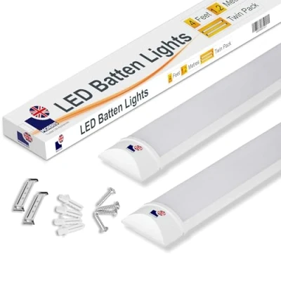 Image of Morris 36w LED Batten Lights 4ft, 120cm, 6000k Daylight, IP20 Fluorescent Strip Light Fitting for Ceiling of Home &amp; Office, Workshop Garage Lighting, Pack 2