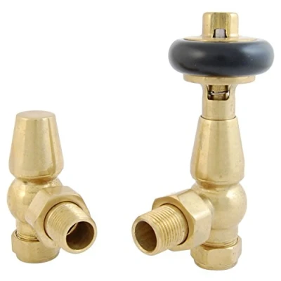 Image of SMR Bathrooms FAR AG UB Farringdon Traditional Thermostatic Radiator Valve Un Lacquered Brass (Angled TRV)