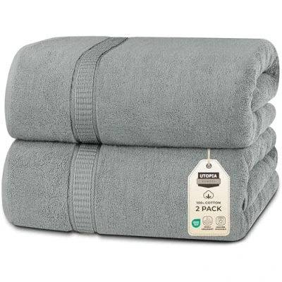 Image of Utopia Towels Premium Jumbo Bath Sheet (90 x 180 cm, 2 Pack) 100% Ring Spun Cotton Highly Absorbent and Quick Dry Extra Large Super Soft Hotel Quality Towel (Cool Grey)