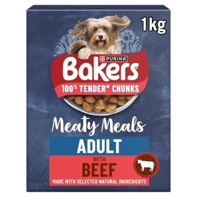 Image of BAKERS Meaty Meals Beef Dry Dog Food 1kg, (Pack of 5)