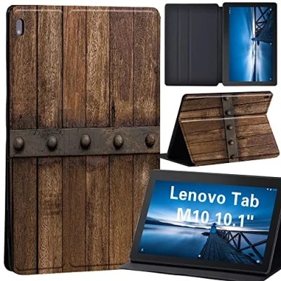 Image of Design Case for Lenovo Tab M10 TB X605F/ X605L/ X505F/ X505L Leather Tri Fold Stand Cover 10.1 Inch Tablet, (wooden door)