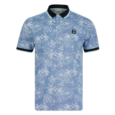 Image of Tokyo Laundry Men&#039;s &#039;Milo&#039; Cotton Blend Pique Tropical Hawaiian Print Polo Shirt Light Blue