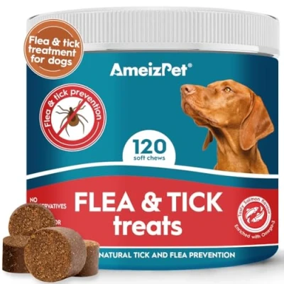 Image of AmeizPet Flea And Tick Treatment For Dogs, Tablets Anti Support Soft Prevention Chewable Puppies Adult 120 Dog Treats, 270g (9.5 Oz)