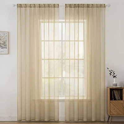 Image of MIULEE 2 Panels Solid Color Sheer Window Curtains Smooth Elegant Voile Panels/Drapes/Treatment for Bedroom Living Room Light Brown 55&quot; Wx88 L, Rod Pocket