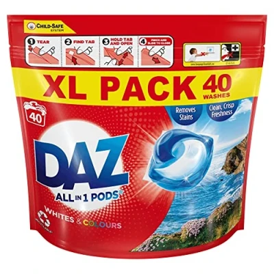 Image of DAZ All in 1 PODs Washing Capsules Whites &amp; Colours, Pack of 40
