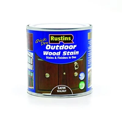 Image of Rustins Quick Dry Outdoor Wood Stain Satin Walnut 250ml Durable and Weather Resistant Finish, Fast Drying, Vibrant Color for Decks, Fences, &amp; Furniture, Available in Many Shades