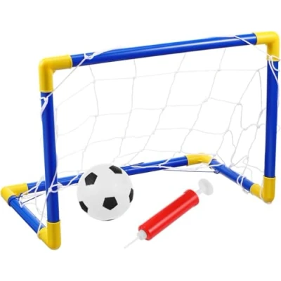 Image of Mini Football Goal Set for Kids Junior with Net, Ball and Pump Ideal Garden Indoor Play Soccer Training Toddlers Boys Girls Age 3+