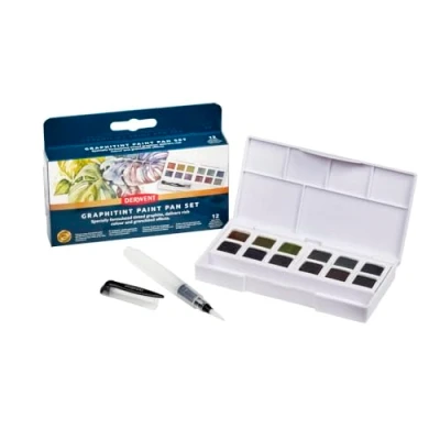 Image of Derwent Graphitint Paint Pan Set, Set of 12, Half Size, Water Soluble, Ideal for Painting Landscapes, Professional Quality, Travel 2306242